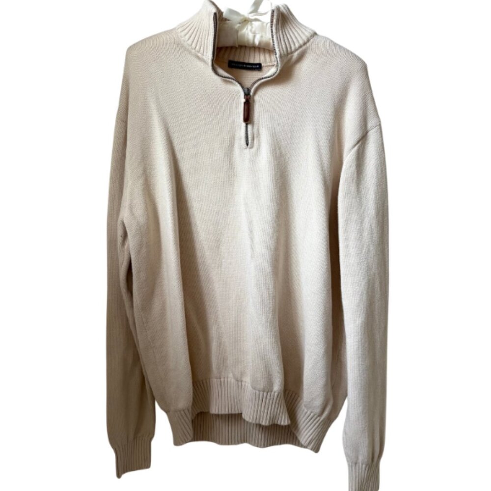 Brandy Melville Cream Oversized Knit Quarter Zip with Brown Zipper